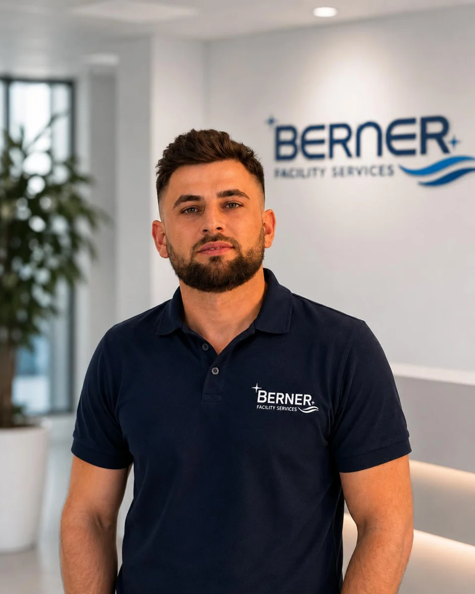 Nusret Resiti, Inhaber von Berner Facility Services, im blauen Firmen-Polo